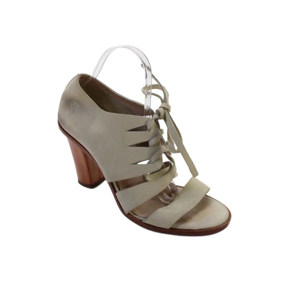 Frye Womens Lace Up Block Heel Peep Toe Pumps Beige Suede Size 10